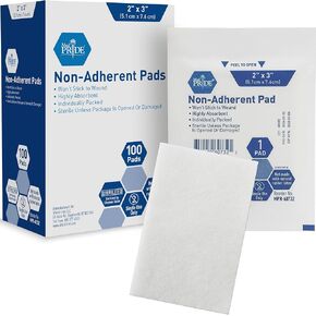 MED PRIDE Sterile Non-Adherent Pads| 100-Pack, 2"x 3"|Non-Adhesive Wound Dressing| Highly Absorbent & Non-Stick, Painless Removal-Switch| Individually Wrapped