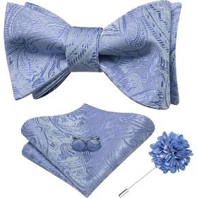 Dubulle Mens Paisley Flroal Bow Ties and Lapel Pin Set Self Tie Bowties for Men Pocket Square Cufflinks Wedding Suit