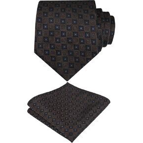 Alizeal Mens Vintage Solid Plaid Tie with Pocket Square 3.15inches Necktie Set