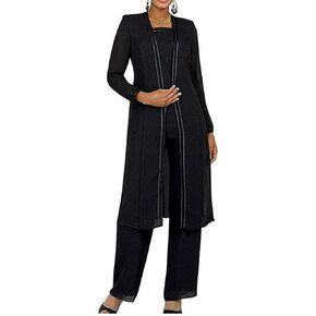 Women's 3 PC Chiffon Pants Suits Mother's Outfit for Wedding Plus Size Evening Gowns Dress Suit