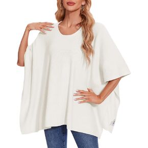 PULI Womens Oversized Crewneck Poncho Sweater Chunky Warm Pullover Sweaters Casual Tops Trendy Outfit for Fall Winter