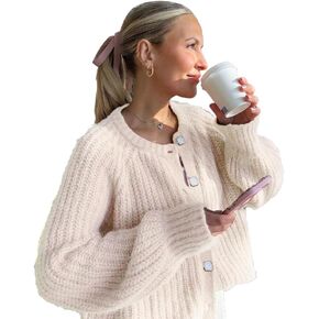 Women’s 2024 Fall Cardigan Sweater Soft Chunky Knit Cardigan Crewneck Button Down Cropped Cardigan Outwear