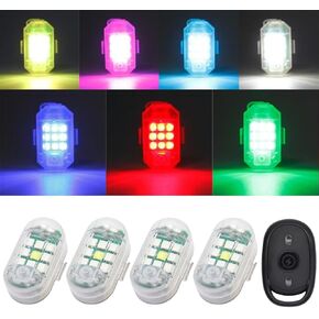 4Pcs LED Anti-Collision Strobe Lights with Remote, 7 Colors USB Rechargeable Flashing Lights Wireless Led Strobe Lights for Car Drone Aircraft Motorcycle Bike Emergency Warning Signal Lights