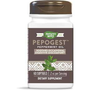 Nature's Way Pepogest Peppermint Oil, Soothes Occasional Gastrointestinal Discomfort*, Enteric Coating, 60 Softgels (Packaging May Vary)