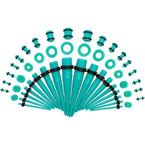 50PCS Acrylic, Silicone Ear Stretching Kit: Lightweight Tapers, Tunnels & Plugs for Starter Expanders, Body Piercing Jewelry Earring Gauges Gauging Set for Men, Women (Size: 14G-0000G, Turquoise)