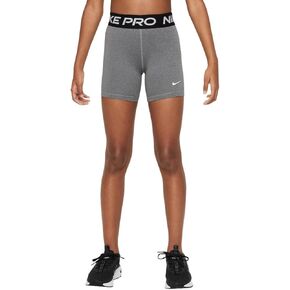 Nike Kids Girl's Pro Shorts (Carbon Heather/White, Medium)
