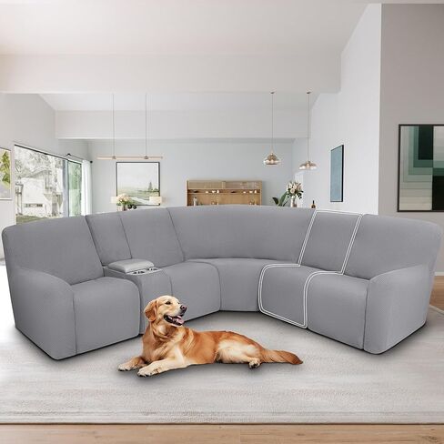 ALIECOM 100% Waterproof Sectional Recliner Couch Covers L Shape Sofa Cover Jacquard Stretch 5-Piece Corner Couch Cover for Reclining Sectional Slipcover Furniture Protector (5 Seat, Light Gray) in Kuwait
