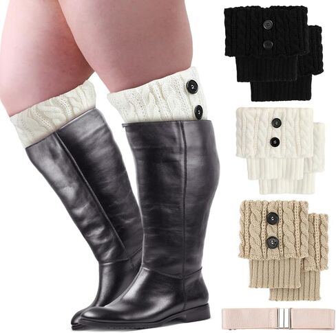 Coume 3 Pairs Women's Extra Wide Calf Boot Cuffs Plus Size Boot Toppers for Women Leg Warmer Socks Gift for Christmas Winter in Kuwait