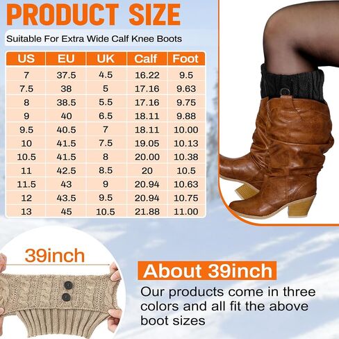 Coume 3 Pairs Women's Extra Wide Calf Boot Cuffs Plus Size Boot Toppers for Women Leg Warmer Socks Gift for Christmas Winter in Kuwait