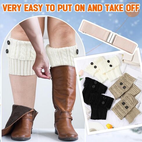 Coume 3 Pairs Women's Extra Wide Calf Boot Cuffs Plus Size Boot Toppers for Women Leg Warmer Socks Gift for Christmas Winter in Kuwait