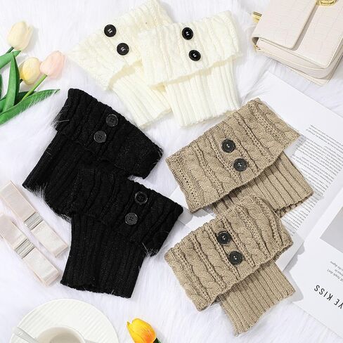 Coume 3 Pairs Women's Extra Wide Calf Boot Cuffs Plus Size Boot Toppers for Women Leg Warmer Socks Gift for Christmas Winter in Kuwait
