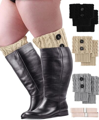 Coume 3 Pairs Women's Extra Wide Calf Boot Cuffs Plus Size Boot Toppers for Women Leg Warmer Socks Gift for Christmas Winter in Kuwait