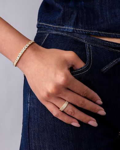 PAVOI 14K Gold Plated Cubic Zirconia Bezel Set Tennis Bracelets for Women | Fashion Round Heart Radiant Cut Trinity Stones Gold Bracelet | Sizes 6.5-7.5 Inch in Saudi Arabia