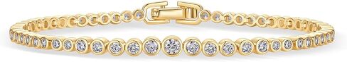 PAVOI 14K Gold Plated Cubic Zirconia Bezel Set Tennis Bracelets for Women | Fashion Round Heart Radiant Cut Trinity Stones Gold Bracelet | Sizes 6.5-7.5 Inch in Saudi Arabia