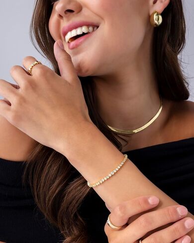 PAVOI 14K Gold Plated Cubic Zirconia Bezel Set Tennis Bracelets for Women | Fashion Round Heart Radiant Cut Trinity Stones Gold Bracelet | Sizes 6.5-7.5 Inch in Saudi Arabia