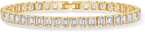 PAVOI 14K Gold Plated Cubic Zirconia Bezel Set Tennis Bracelets for Women | Fashion Round Heart Radiant Cut Trinity Stones Gold Bracelet | Sizes 6.5-7.5 Inch in Saudi Arabia