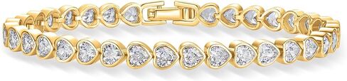 PAVOI 14K Gold Plated Cubic Zirconia Bezel Set Tennis Bracelets for Women | Fashion Round Heart Radiant Cut Trinity Stones Gold Bracelet | Sizes 6.5-7.5 Inch in Saudi Arabia
