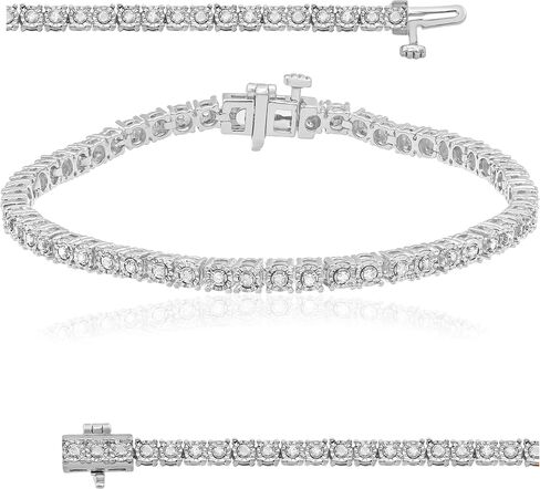 1/2 Carat Round Natural Diamond Tennis Bracelets for Women | Flash-plated Sterling Silver Bracelets | Fine Jewelry for Her | Gift Box included… in Saudi Arabia