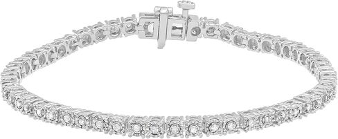 1/2 Carat Round Natural Diamond Tennis Bracelets for Women | Flash-plated Sterling Silver Bracelets | Fine Jewelry for Her | Gift Box included… in Saudi Arabia