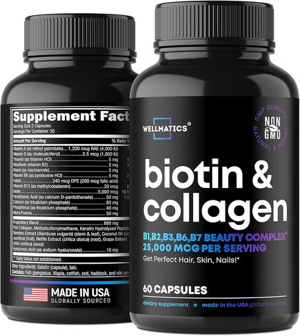 Biotin and Collagen Supplements - Hair Growth Vitamins - Made in USA - Hair and Nails Vitamins for Women - Biotin Vitamins for Hair Skin and Nails - Vitamin B Complex - Hyaluronic Acid - 60 Caps in Saudi Arabia