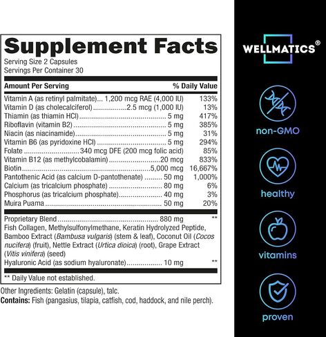 مكملات البيوتين والكولاجين - فيتامينات نمو الشعر - صنع في الولايات المتحدة الأمريكية - فيتامينات الشعر والأظافر للنساء - فيتامينات البيوتين لبشرة الشعر والأظافر - مركب فيتامين ب - حمض الهيالورونيك - 60 كبسولة in Kuwait