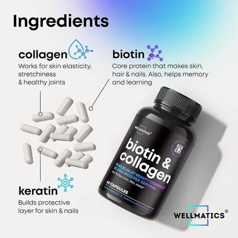 Biotin and Collagen Supplements - Hair Growth Vitamins - Made in USA - Hair and Nails Vitamins for Women - Biotin Vitamins for Hair Skin and Nails - Vitamin B Complex - Hyaluronic Acid - 60 Caps in Saudi Arabia