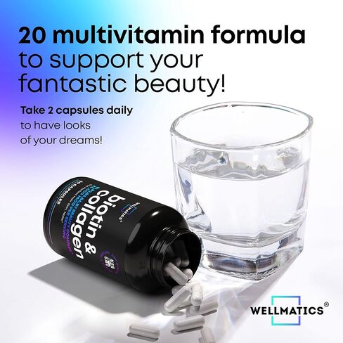 مكملات البيوتين والكولاجين - فيتامينات نمو الشعر - صنع في الولايات المتحدة الأمريكية - فيتامينات الشعر والأظافر للنساء - فيتامينات البيوتين لبشرة الشعر والأظافر - مركب فيتامين ب - حمض الهيالورونيك - 60 كبسولة in Kuwait