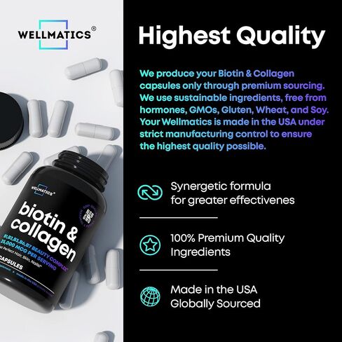 Biotin and Collagen Supplements - Hair Growth Vitamins - Made in USA - Hair and Nails Vitamins for Women - Biotin Vitamins for Hair Skin and Nails - Vitamin B Complex - Hyaluronic Acid - 60 Caps in Saudi Arabia