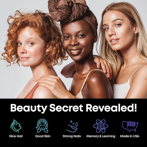 مكملات البيوتين والكولاجين - فيتامينات نمو الشعر - صنع في الولايات المتحدة الأمريكية - فيتامينات الشعر والأظافر للنساء - فيتامينات البيوتين لبشرة الشعر والأظافر - مركب فيتامين ب - حمض الهيالورونيك - 60 كبسولة in Kuwait