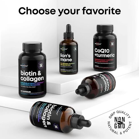 مكملات البيوتين والكولاجين - فيتامينات نمو الشعر - صنع في الولايات المتحدة الأمريكية - فيتامينات الشعر والأظافر للنساء - فيتامينات البيوتين لبشرة الشعر والأظافر - مركب فيتامين ب - حمض الهيالورونيك - 60 كبسولة in Kuwait