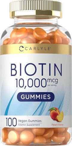 Carlyle Biotin 10000mcg Gummies | 100 Count | Peach Flavor Supplement | Vegan, Non-GMO, Gluten Free in Kuwait