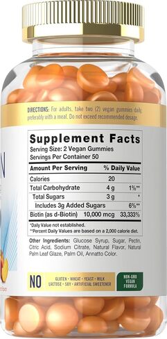 Carlyle Biotin 10000mcg Gummies | 100 Count | Peach Flavor Supplement | Vegan, Non-GMO, Gluten Free in Kuwait