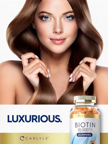 Carlyle Biotin 10000mcg Gummies | 100 Count | Peach Flavor Supplement | Vegan, Non-GMO, Gluten Free in Kuwait