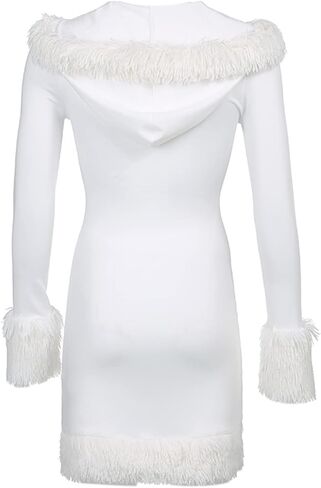 Womens Mrs.Claus Santa Costume Velvet Hoodie Christmas Dress Sexy Role-Playing Cosplay Suit Bodycon Party Mini Dress in Kuwait