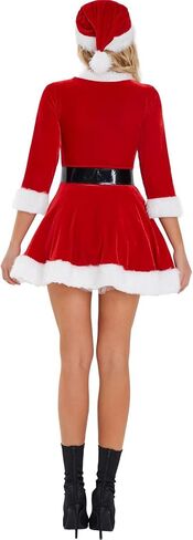 Womens Mrs.Claus Santa Costume Velvet Hoodie Christmas Dress Sexy Role-Playing Cosplay Suit Bodycon Party Mini Dress in Kuwait
