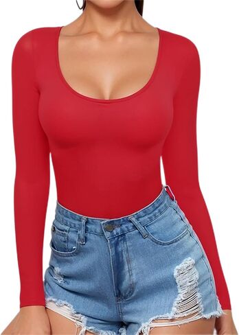 MANGOPOP Womens Scoop Neck Long Sleeve Slim Fit T Shirt Tunic Tops Tee in Kuwait