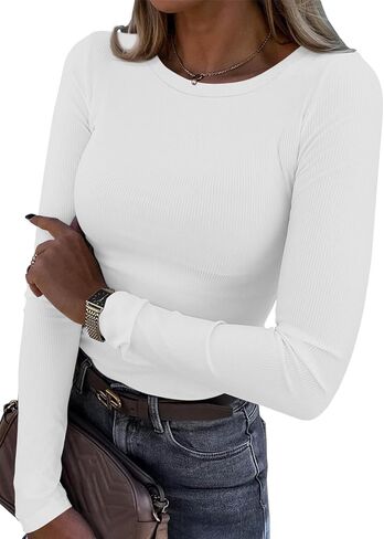 ATHMILE Womens Long Sleeve Crewneck Ribbed Tops Fitted Stretch Casual Basic T Shirts 2024 in Saudi Arabia