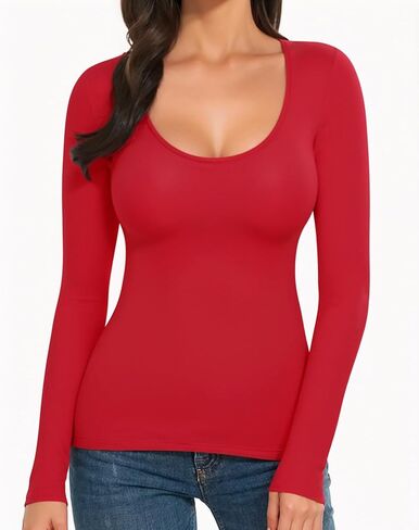 MANGOPOP Womens Scoop Neck Long Sleeve Slim Fit T Shirt Tunic Tops Tee in Kuwait