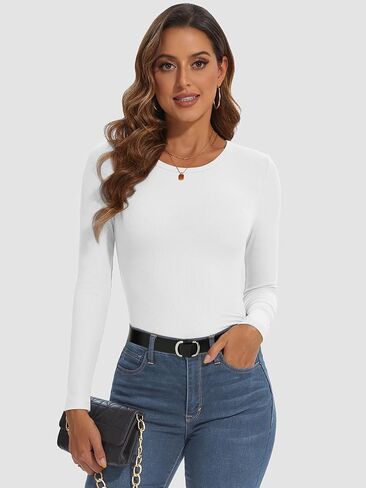 ATHMILE Womens Long Sleeve Crewneck Ribbed Tops Fitted Stretch Casual Basic T Shirts 2024 in Saudi Arabia