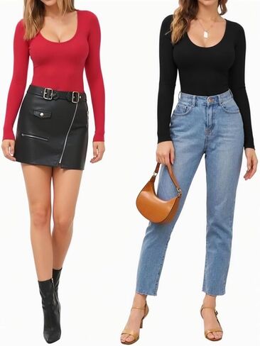 MANGOPOP Womens Scoop Neck Long Sleeve Slim Fit T Shirt Tunic Tops Tee in Kuwait