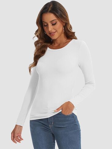 ATHMILE Womens Long Sleeve Crewneck Ribbed Tops Fitted Stretch Casual Basic T Shirts 2024 in Saudi Arabia
