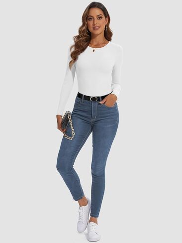 ATHMILE Womens Long Sleeve Crewneck Ribbed Tops Fitted Stretch Casual Basic T Shirts 2024 in Saudi Arabia