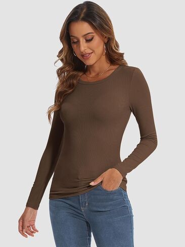 ATHMILE Womens Long Sleeve Crewneck Ribbed Tops Fitted Stretch Casual Basic T Shirts 2024 in Saudi Arabia