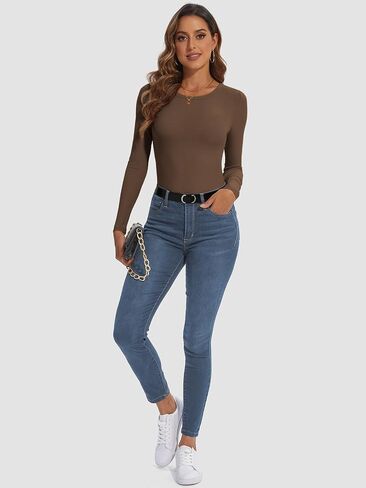 ATHMILE Womens Long Sleeve Crewneck Ribbed Tops Fitted Stretch Casual Basic T Shirts 2024 in Saudi Arabia