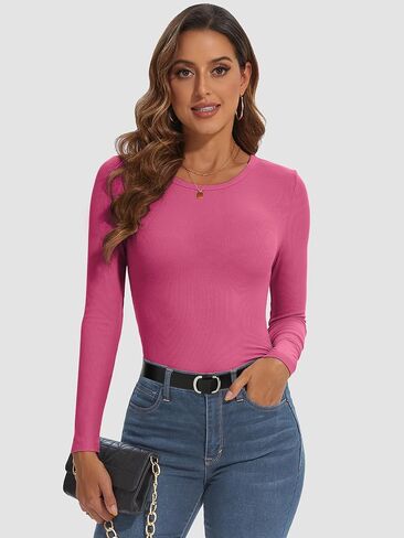 ATHMILE Womens Long Sleeve Crewneck Ribbed Tops Fitted Stretch Casual Basic T Shirts 2024 in Saudi Arabia