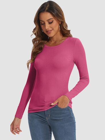 ATHMILE Womens Long Sleeve Crewneck Ribbed Tops Fitted Stretch Casual Basic T Shirts 2024 in Saudi Arabia