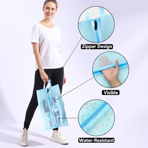 حقائب أحذية للسفر - أكياس أحذية كبيرة مضادة للماء ومنظم تخزين مرئي مع سحاب للرجال والنساء (3 قطع، bl+pk+ye) in Kuwait