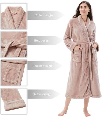 COOVA Women's Bathrobe Shawl Collar and Hooded,Lounge Sleepwear Robe Side Pockets in Saudi Arabia