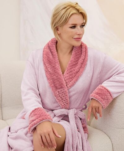 Plush Robes for Women Fleece Bathrobes with Shawl Collar, Warm and Cozy Womens Luxury Robes Long in Saudi Arabia