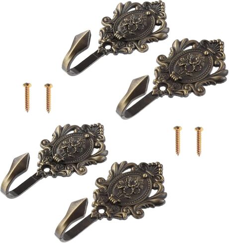 2Pcs Curtain Tiebacks Hook Vintage Bronze Rose Pattern Carved Wall Hooks Key Hook Clothes Hanger Bathroom Bedroom Multi-Function Decorative Hook with Screws in Kuwait